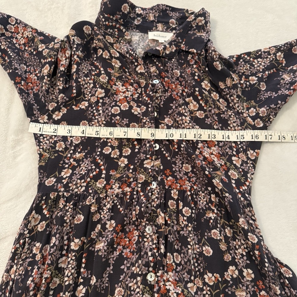 Bohme Floral Print 100% Rayon Long‎ Sleeve Button Down Boho Dress Small - Picture 8 of 10